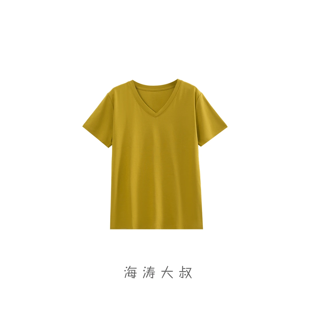 【海涛大叔】「天花板系列」女款净版桑蚕丝V领T恤 MZ706