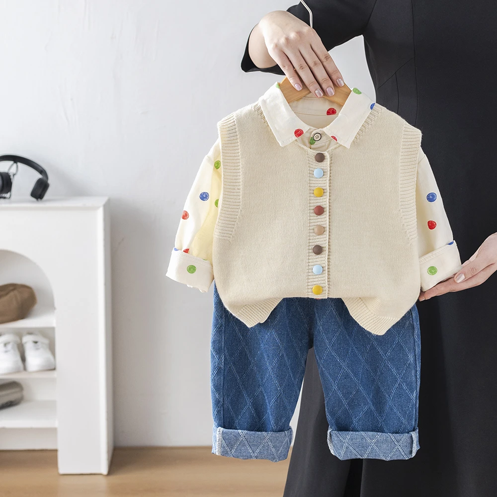 男童秋装套装新款男宝宝婴儿童春秋季洋气韩版毛衣马甲三件套小童