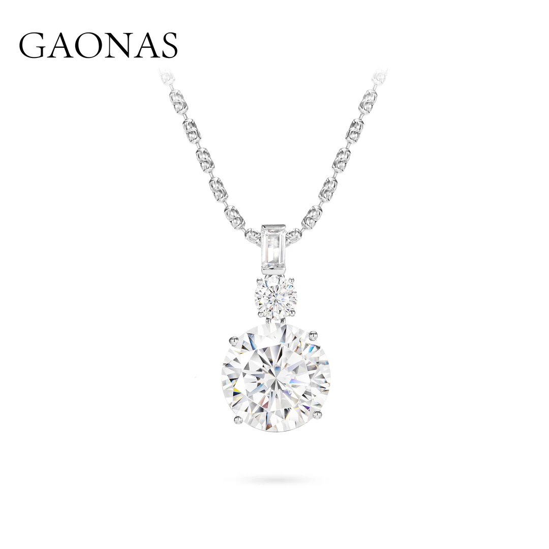 GAONAS 坠链均925银合成锆石 10克拉经典臻奢璀璨白色项链11372XW