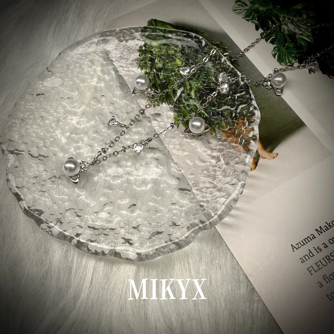 mikyx 铜合金合成锆石项链 珠珠土星镶嵌项链A383