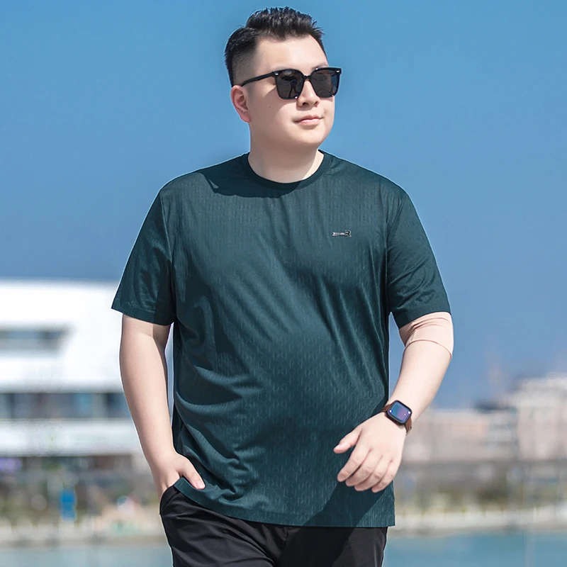 夏季冰丝凉感半袖体恤男士加大码打底衫肥佬宽松运动休闲短袖t恤