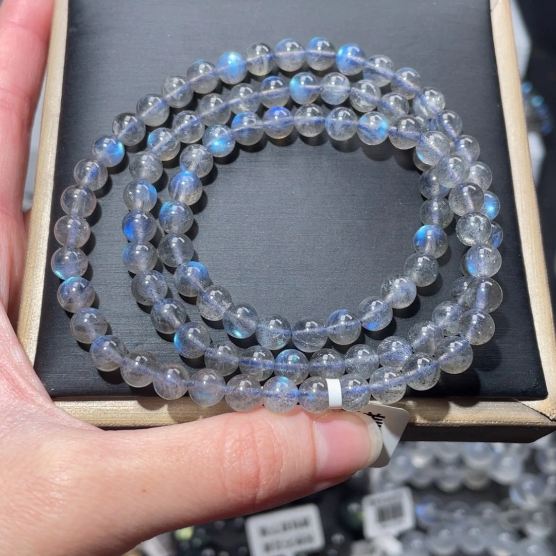 未镶嵌长石手链多圈马岛黑体蓝光6mm