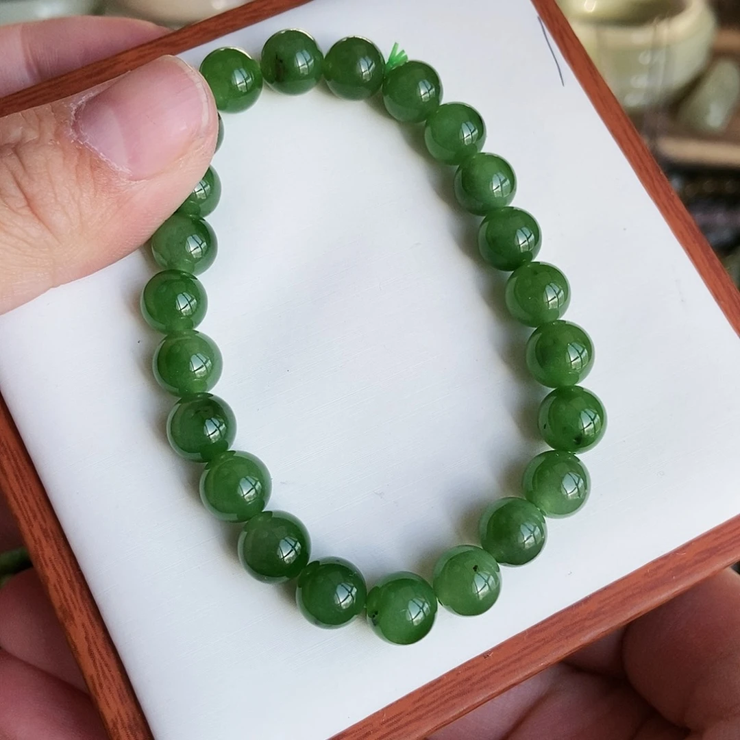 和田玉（碧玉）手链未镶嵌8mm高色乌兰海