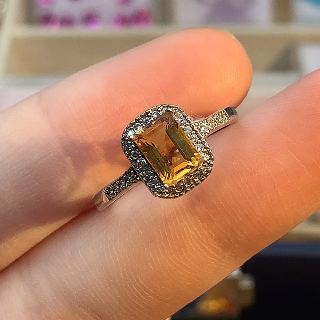 戒指黄晶银S925镶嵌