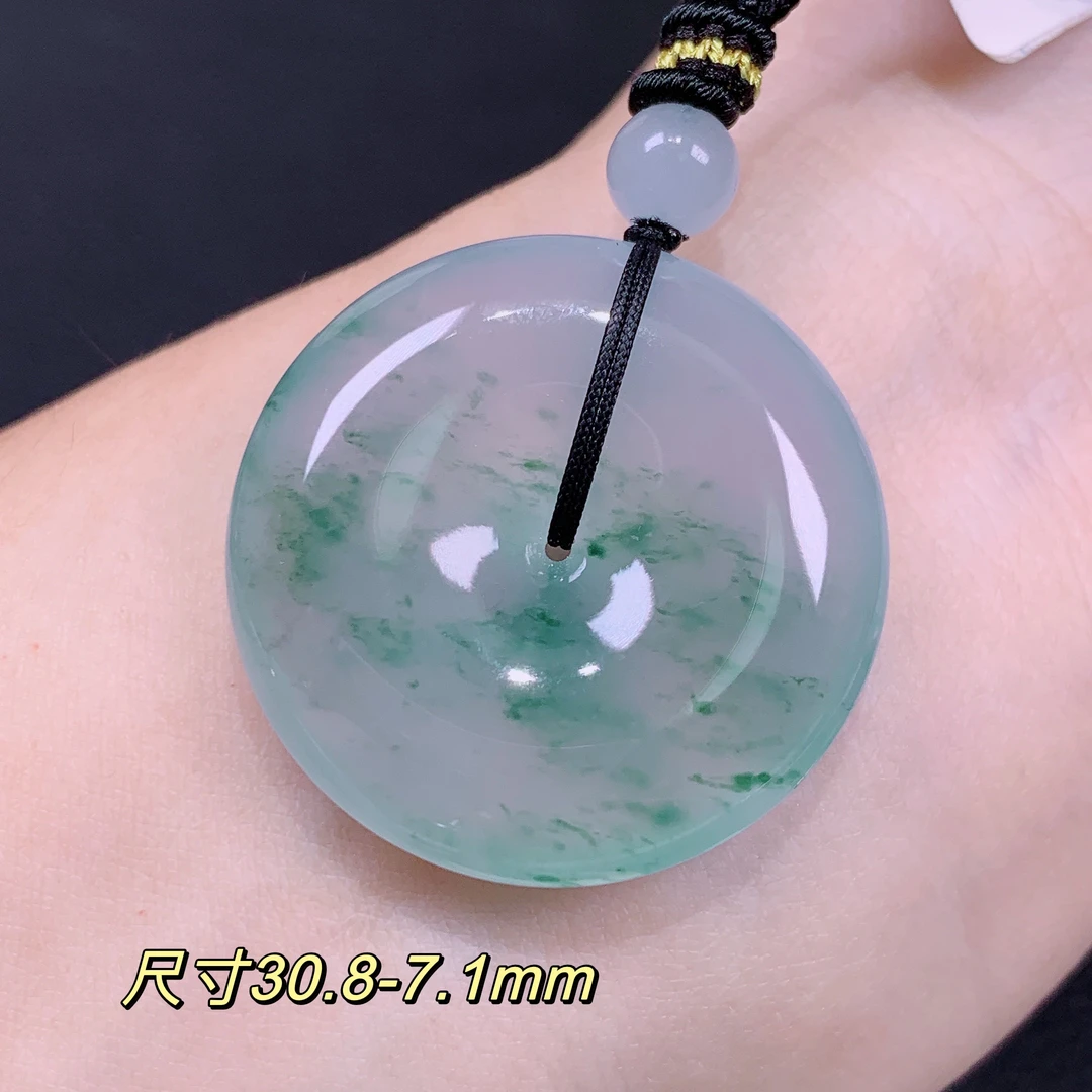天然缅甸A货翡翠冰种飘花大平安扣吊坠男女士高品质时尚玉石挂坠