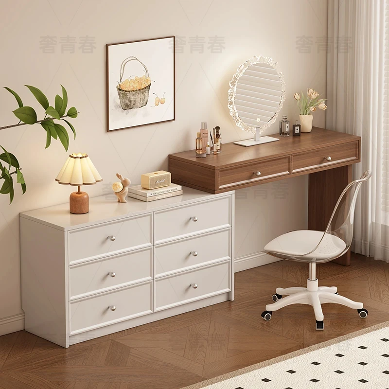 实木烤漆简约伸缩梳妆台化妆桌书桌斗柜一体卧室收纳北欧