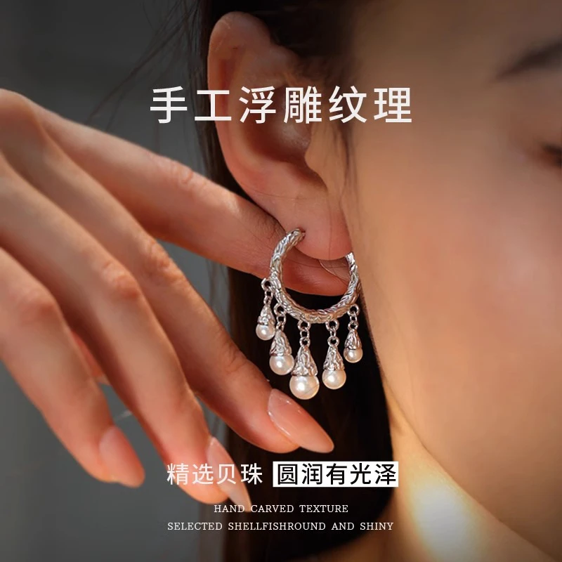 合金耳饰 小众设计流苏耳环女民族风素圈耳饰女耳扣轻奢耳圈