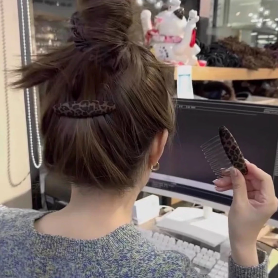 超洋气丝绒豹纹后脑勺发卡碎发插梳秋冬新款实用发夹碎发神器头饰