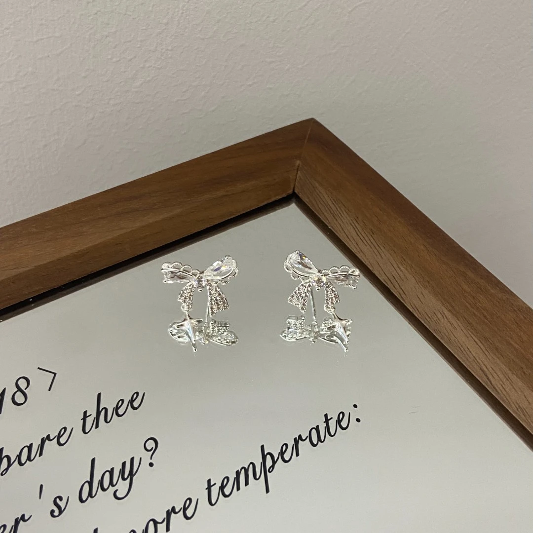 镀K金  银针  芭蕾蕾丝风 蝴蝶结百搭耳钉E4404