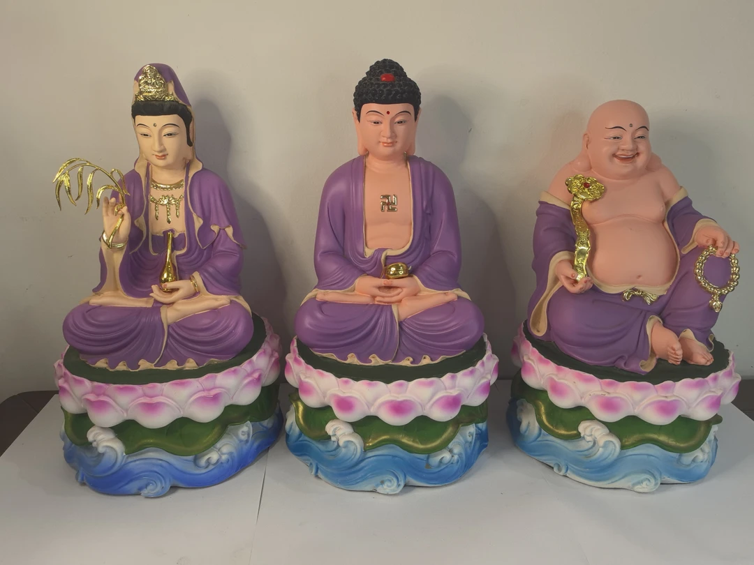 （结缘佛像）树脂释迦摩尼 观世音 弥勒佛三尊家用佛堂12寸摆件玄关