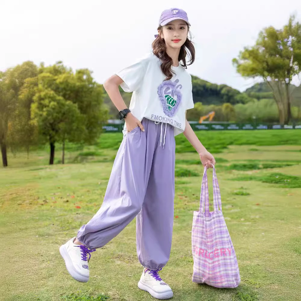 巴拉童年女童夏装套装短袖新款中大童洋气酷帅女孩夏季时髦儿