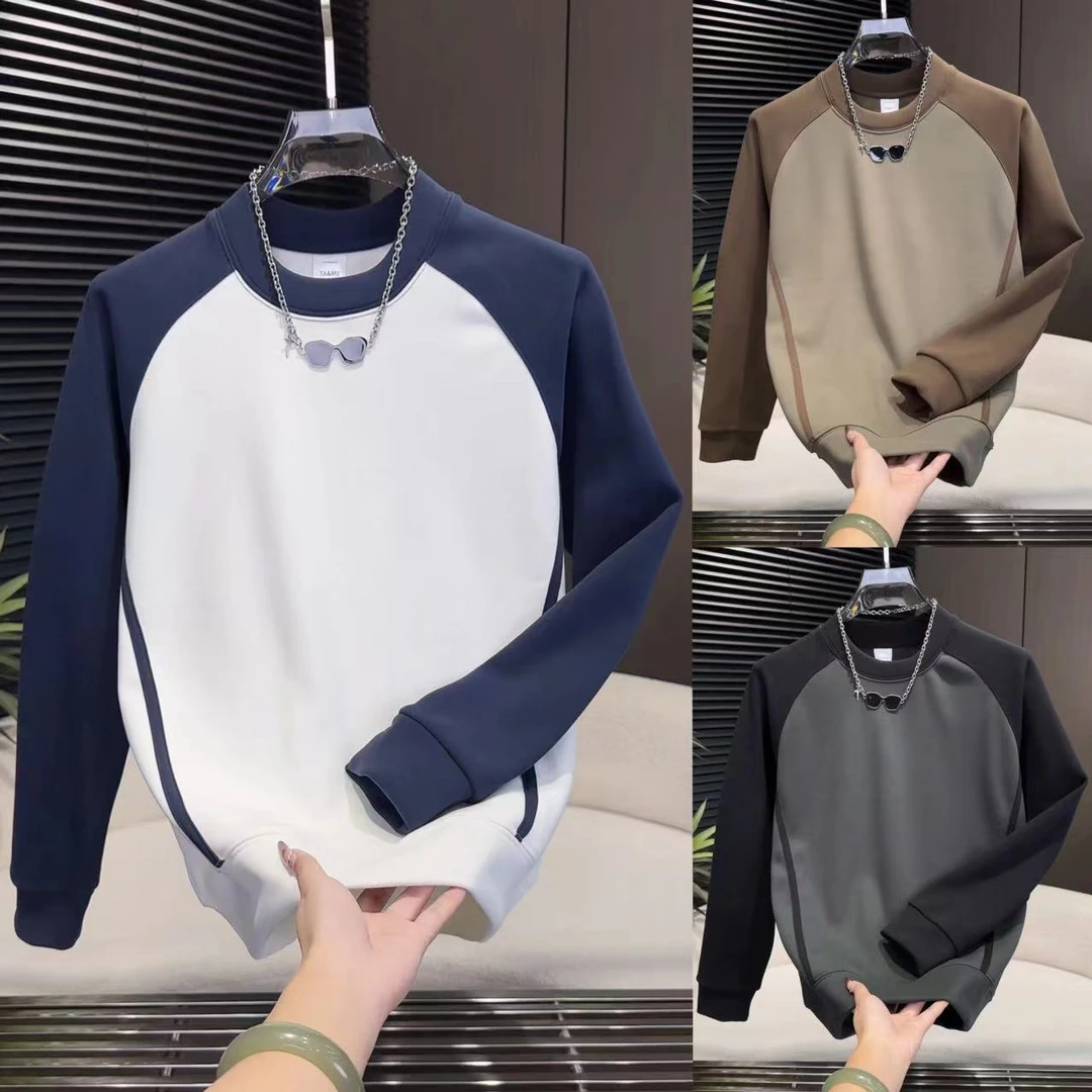 冬季新款百搭拼接云朵绒圆领男士卫衣9007