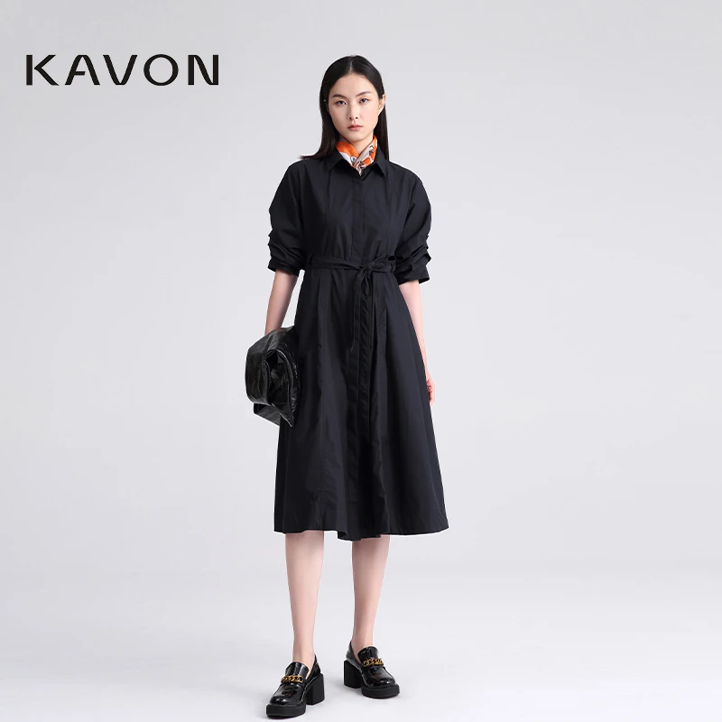 【晨粉专享价】洋气复古缩褶中袖修身绑带小黑裙连衣裙KM3L910XE