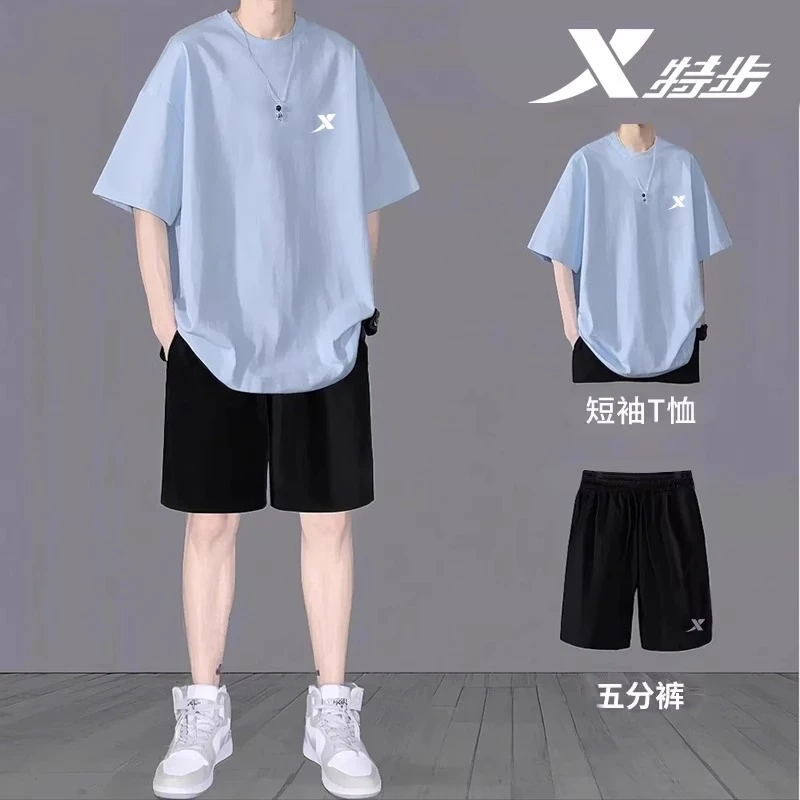 特步运动套装男士宽松短袖短裤一整套夏季官方正品休闲百搭男装
