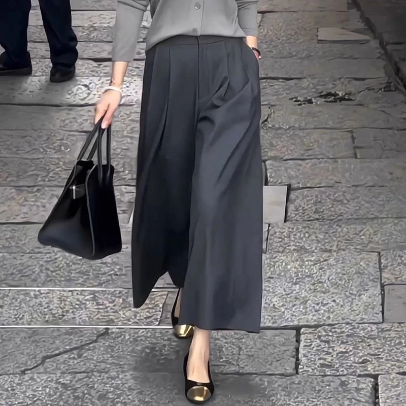 灰色阔腿裤女秋冬季2025新款今年流行梧桐裤裙裤极简风宽松休闲裤