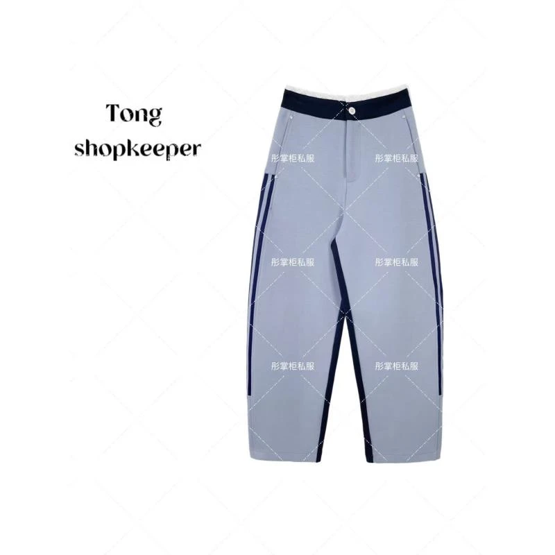 TT-QJ/彤掌柜1681480 2025定制AB面双色重磅条纹蕾丝时尚休闲裤