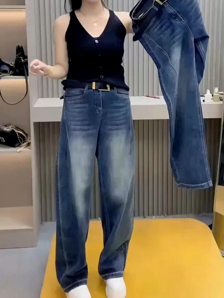 大码女装夏季2025新款胖MM简约百搭高腰直筒裤休闲宽松百搭牛仔裤