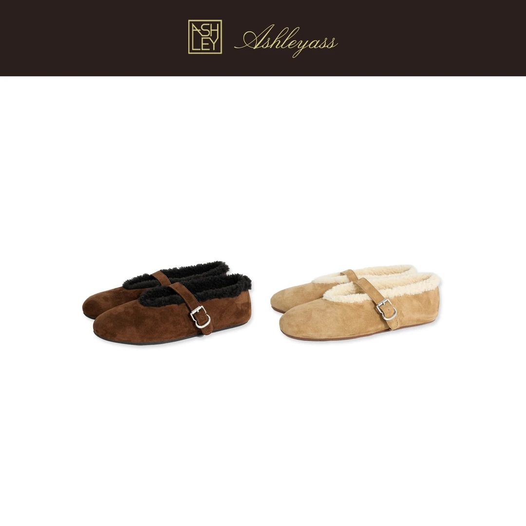 【ASHLEYASS】秋冬款毛绒休闲鞋玛丽珍搭袢设计羊羔毛鞋LSP520263W