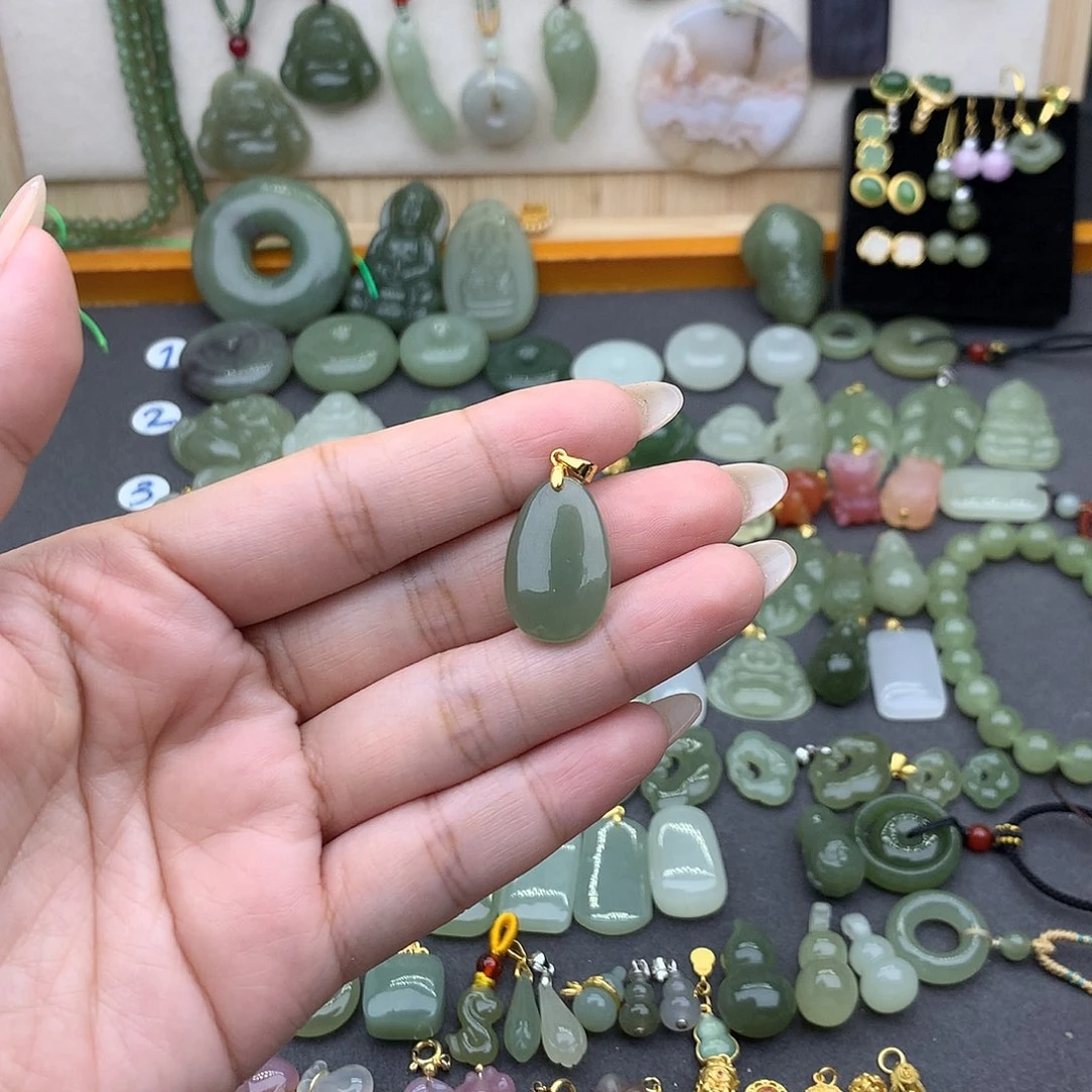 和田玉银S925镶嵌吊坠(不含链)