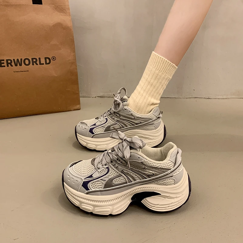 厚底老爹鞋女增高显脚小2025新款春秋百搭松糕休闲运动鞋女