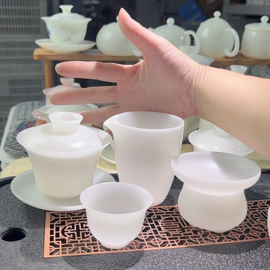 素烧薄胎马蹄盖碗茶海过滤+6个反口杯