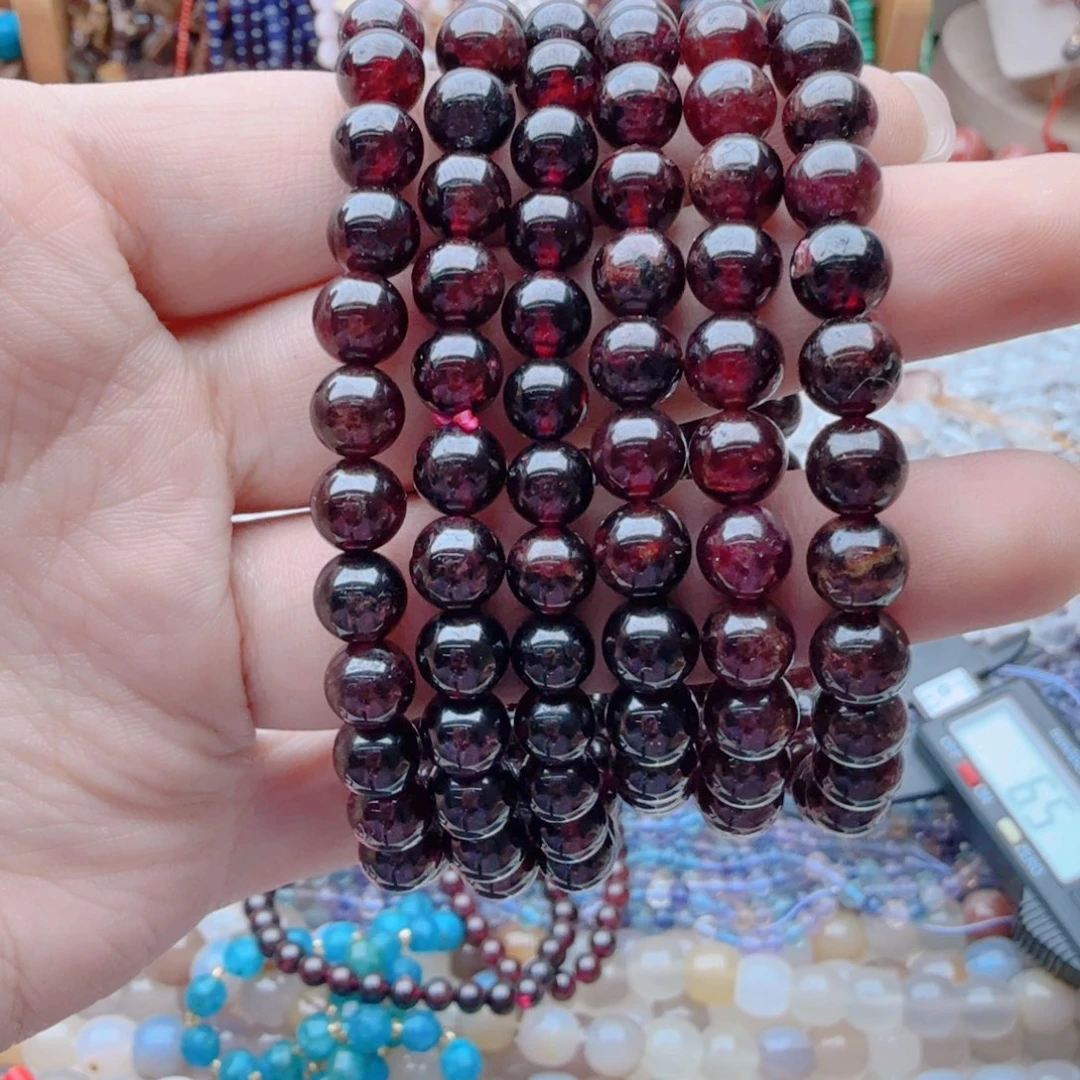 玛瑙/玉髓珠宝半成品未镶嵌石榴石卡7手串2条