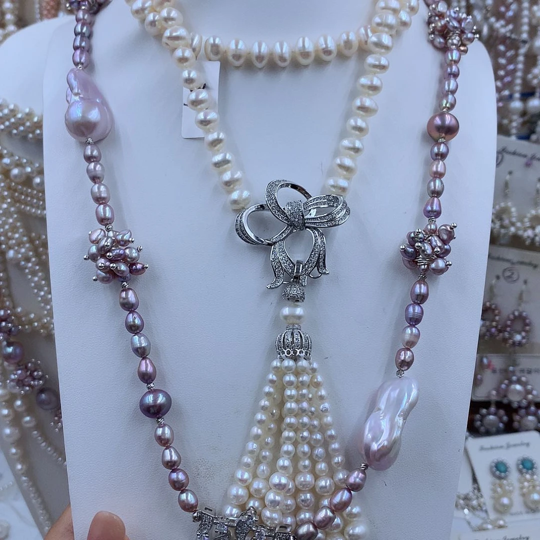 项链银S925镶嵌淡水珍珠