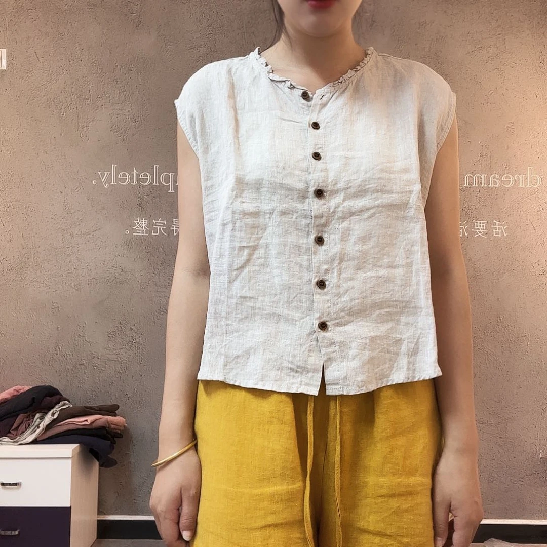 6511亚麻扣子开衫麻本色