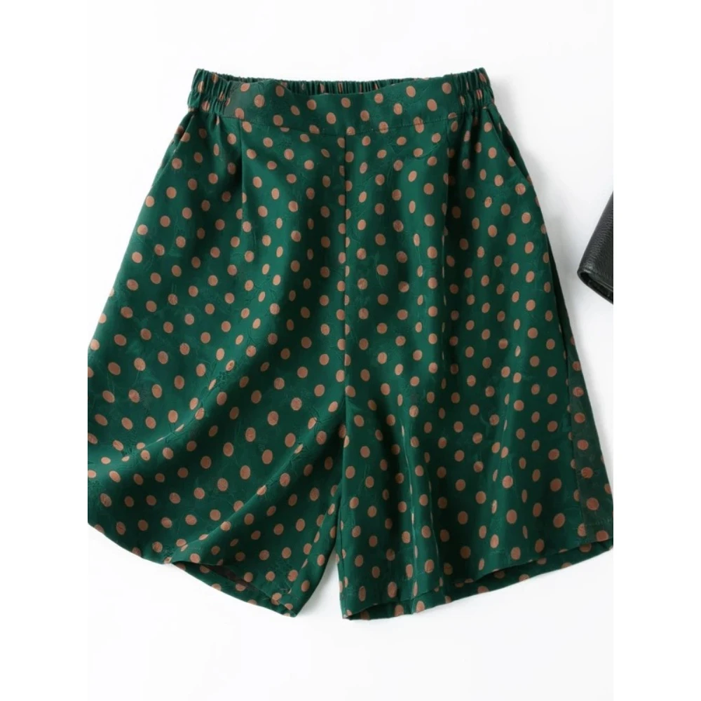 绝绝子，巨显大长腿！复古绿波点有型复古松紧腰短裤女夏季休闲裤子