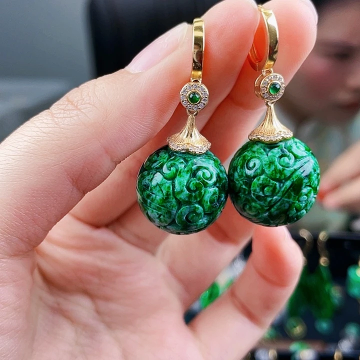 翡翠耳饰银S925镶嵌饰品