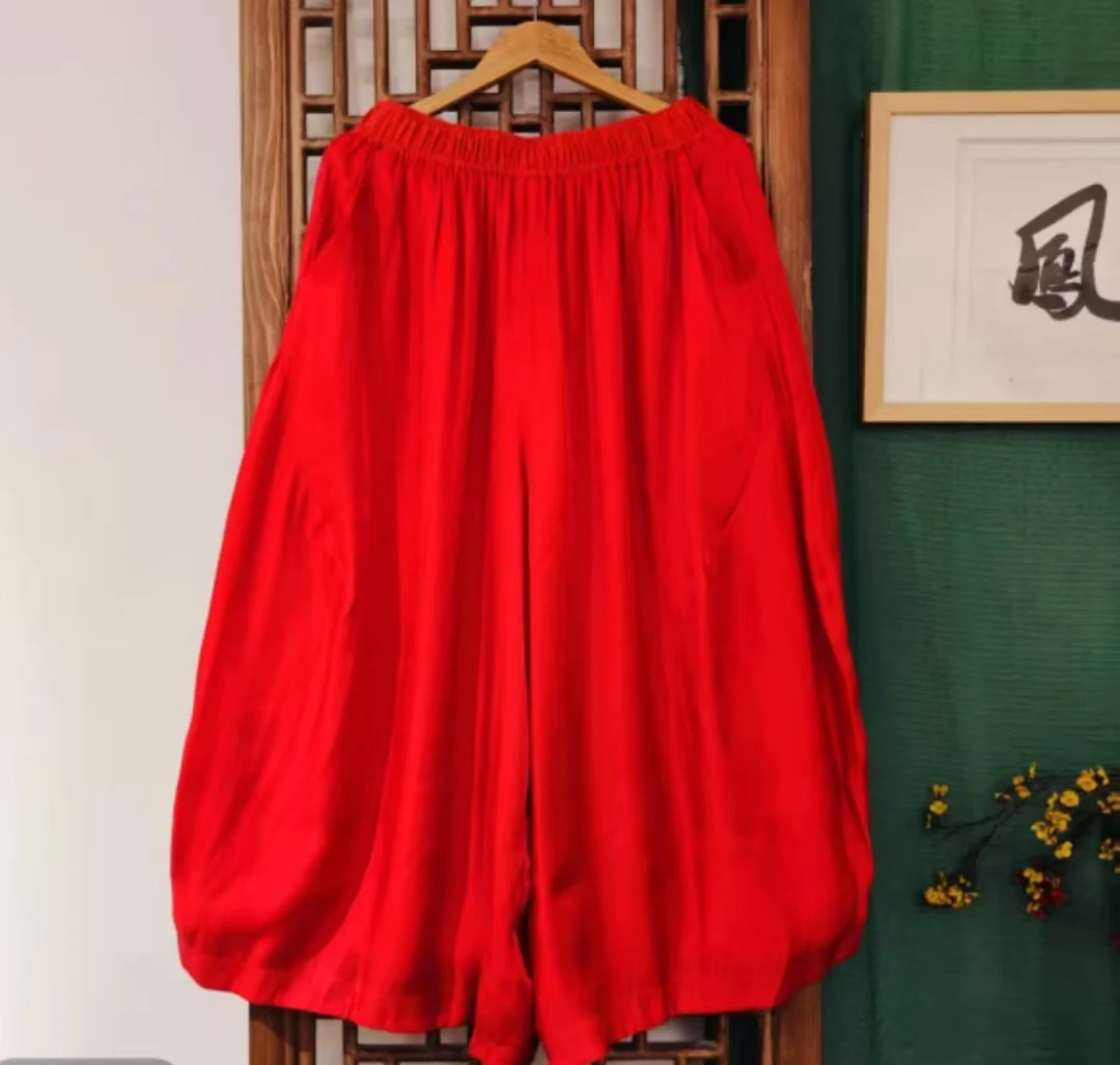 凤徕兮私人定制西瓜红色光板全松紧花苞裤（LK040-47）