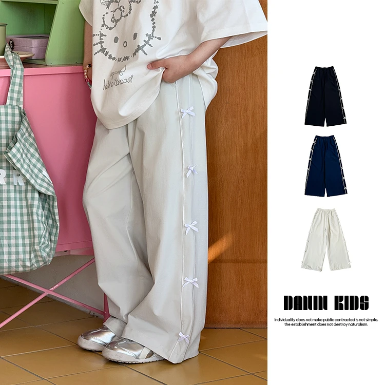 【嗒囜】女童裤子春夏季蝴蝶结洋气时髦阔腿宽松裤子儿童长裤休闲裤
