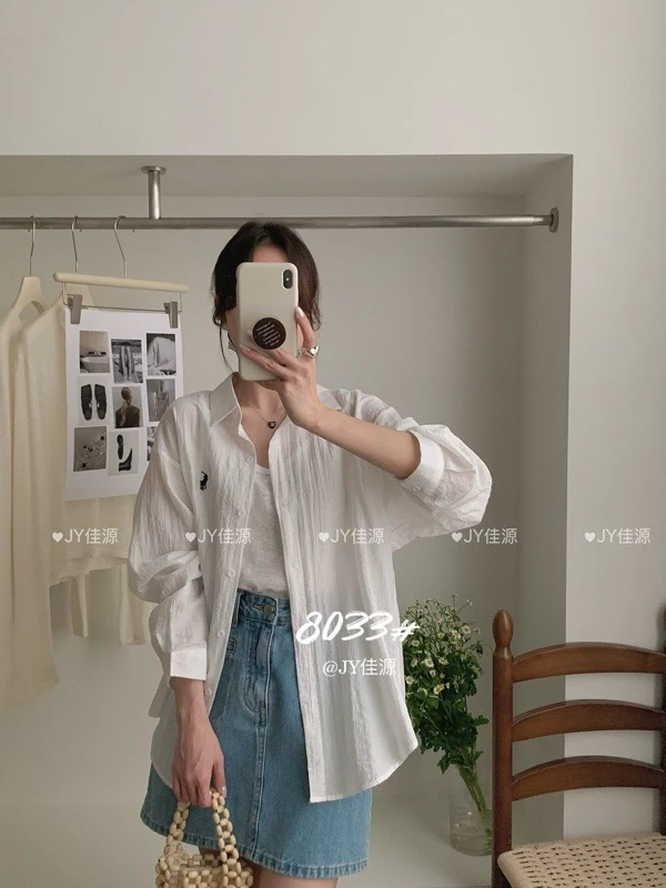2025新款小战马刺绣夏季轻薄肌理感防晒开衫衬衫女上衣纯色衬衣