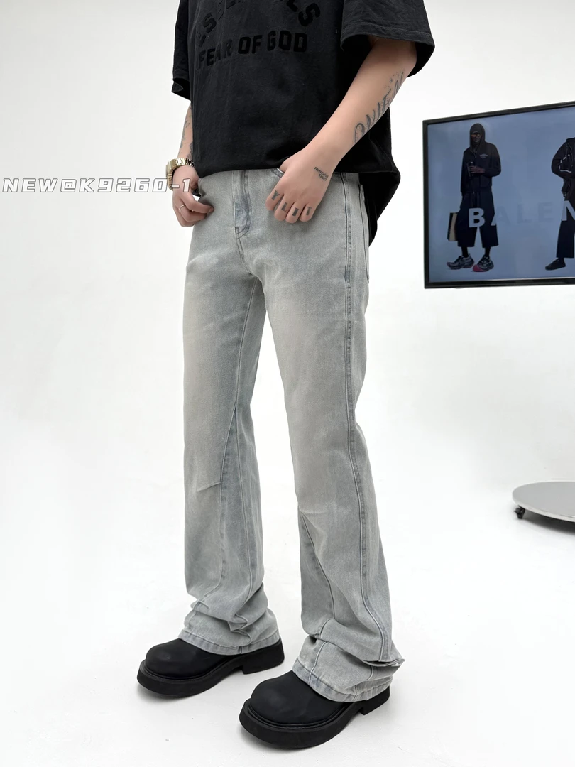 〈喜衣记〉美式水洗牛仔裤男高街裤裤子显瘦直筒春装微喇裤男士