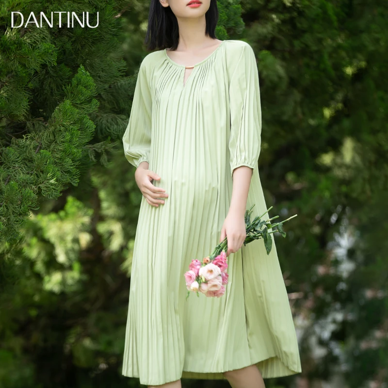 复古夏季夏装春夏短袖中长款小个子大码法式时尚休闲百褶裙清凉