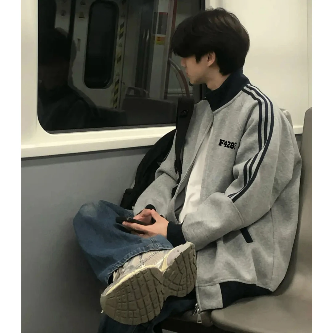 美式个性小猫字母印花三条杠立领开衫外套男女秋冬休闲情侣款卫衣