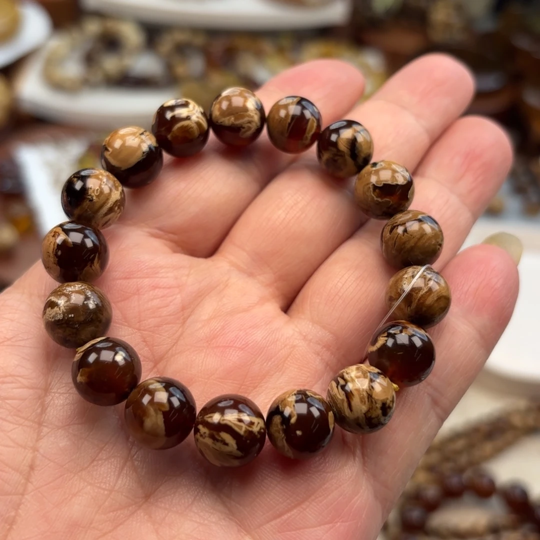 琥珀未镶嵌手链根珀溶洞妖花卡11+