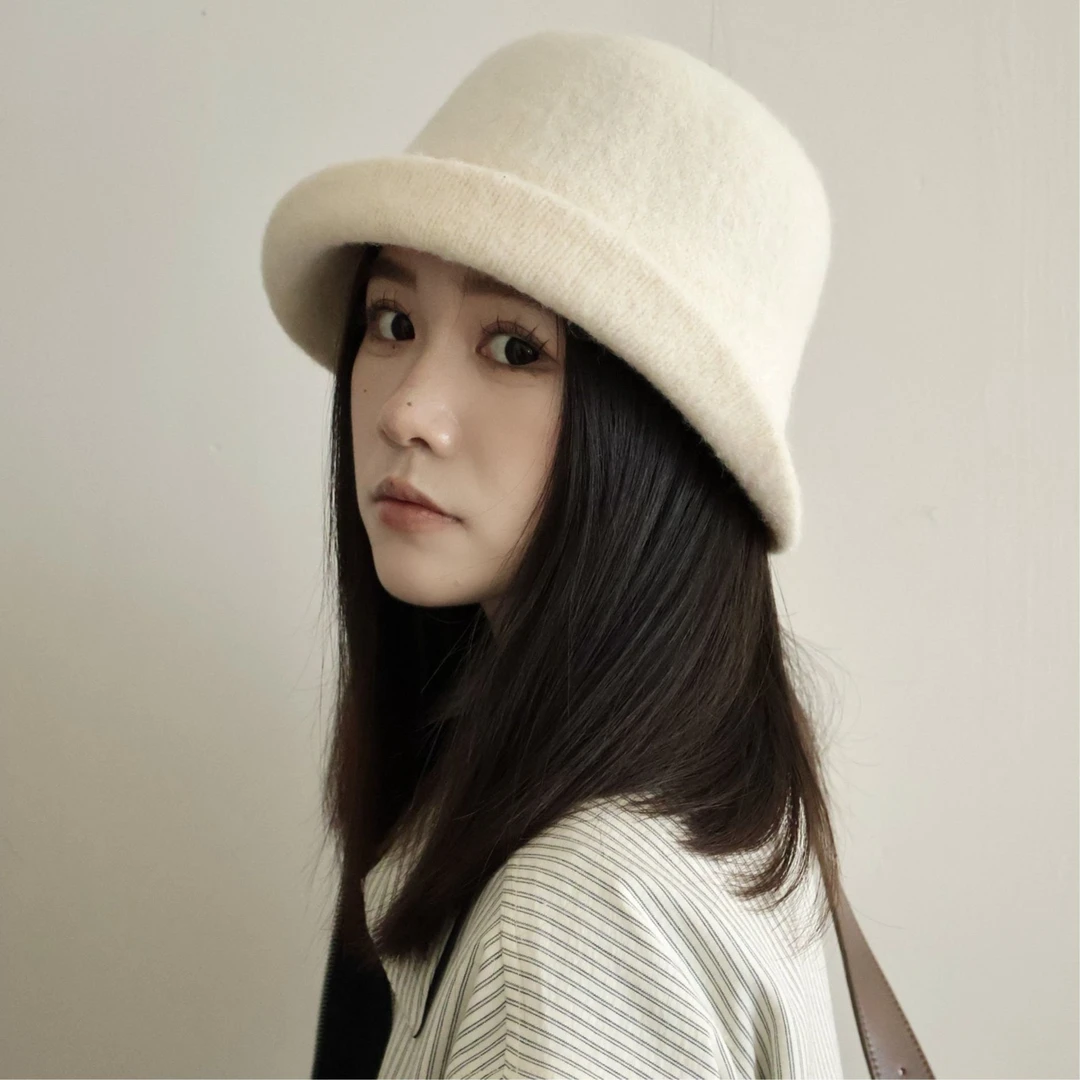 留洋千金日系卷边复古羊毛礼帽女秋冬时髦复古优雅文艺气质渔夫帽