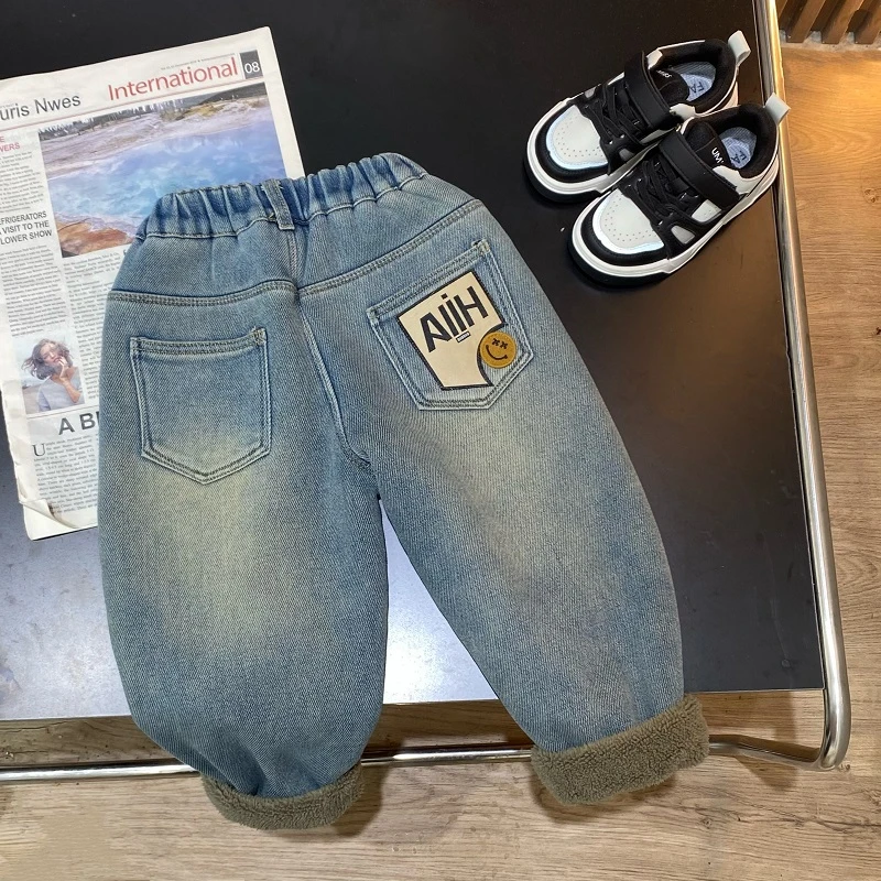 【小鹿家】B86冬季儿童新款后袋ALIH糕糕绒牛仔裤