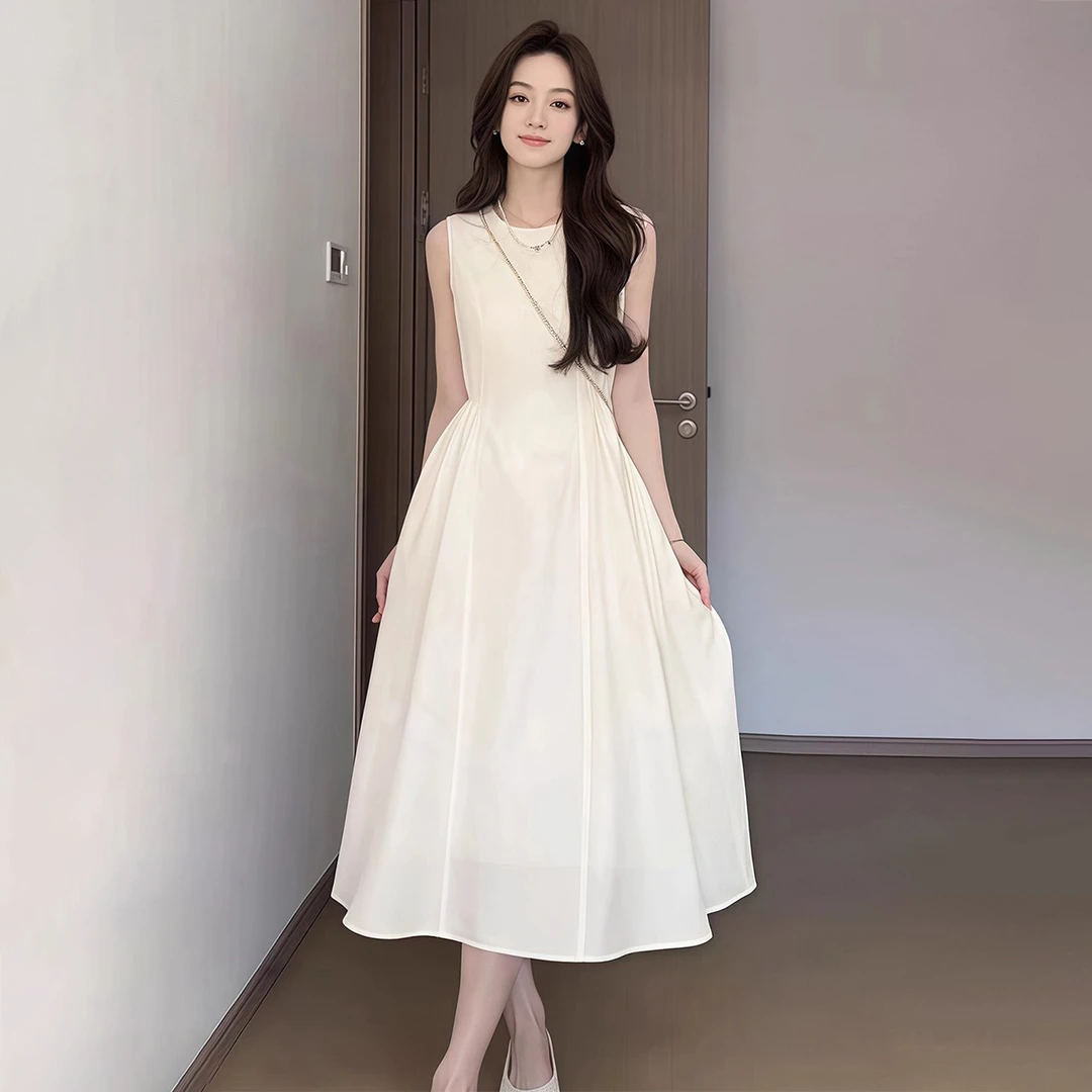 【现货+运贴5米】白色无袖连衣裙子女夏季2025新款海边度假长裙5285