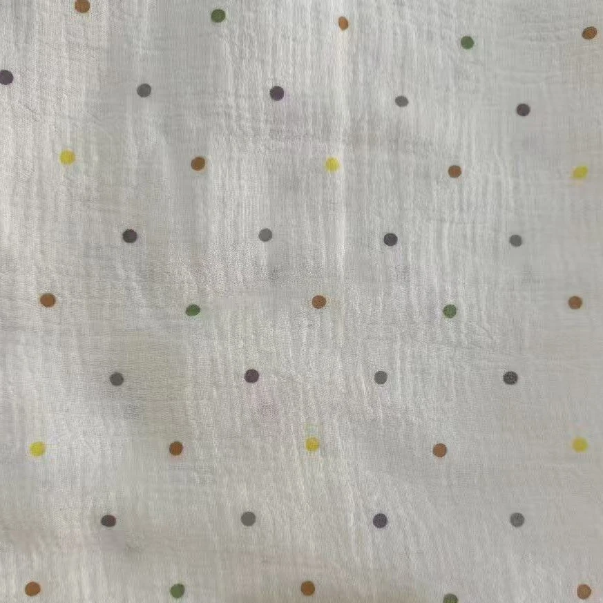 双层皱皱纱布 210幅宽米底五彩波点2米长 纯棉a类浴巾母婴面料