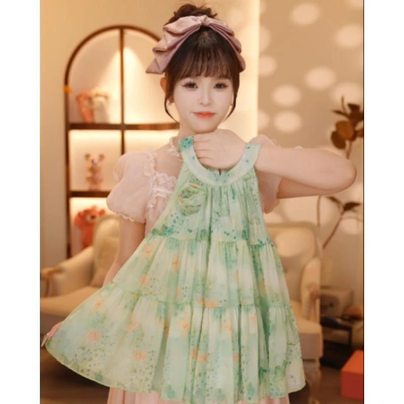 【Y.d6070】2025新款女童连衣裙女宝重工夏款裙子碎花洋气印花女孩