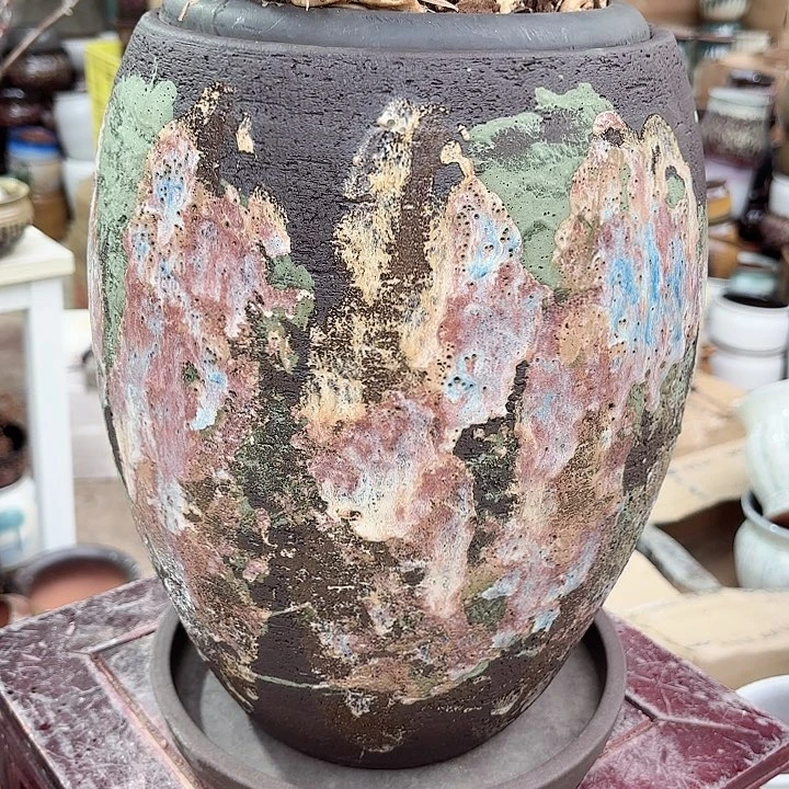 紫砂茶碗油画工艺龙旦口径21高度31