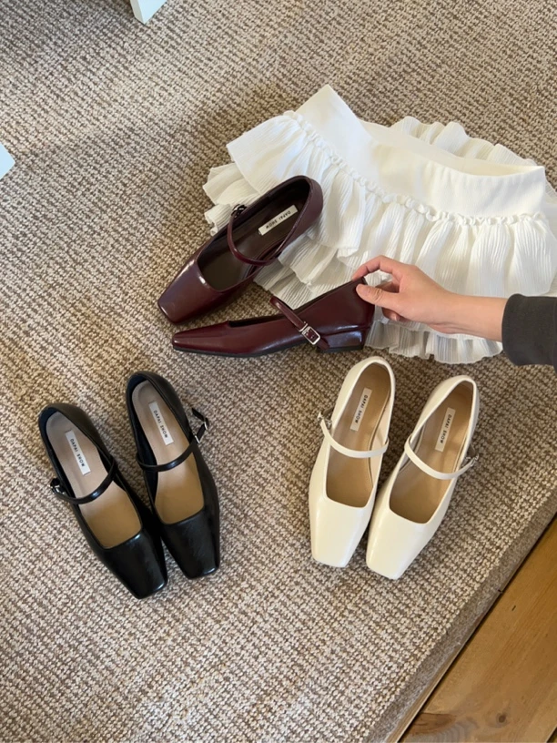 A2891-6粗跟方头玛丽珍鞋浅口法式单鞋高跟鞋子中跟气质夏季小众