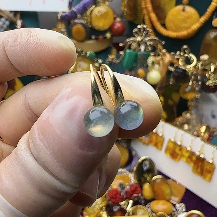 南红玛瑙银S925镀金镶嵌耳饰