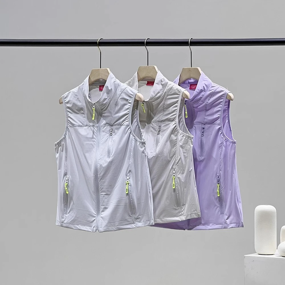 新款户外速干马甲 防晒背心轻薄透气跑步马夹训练运动登山女立领