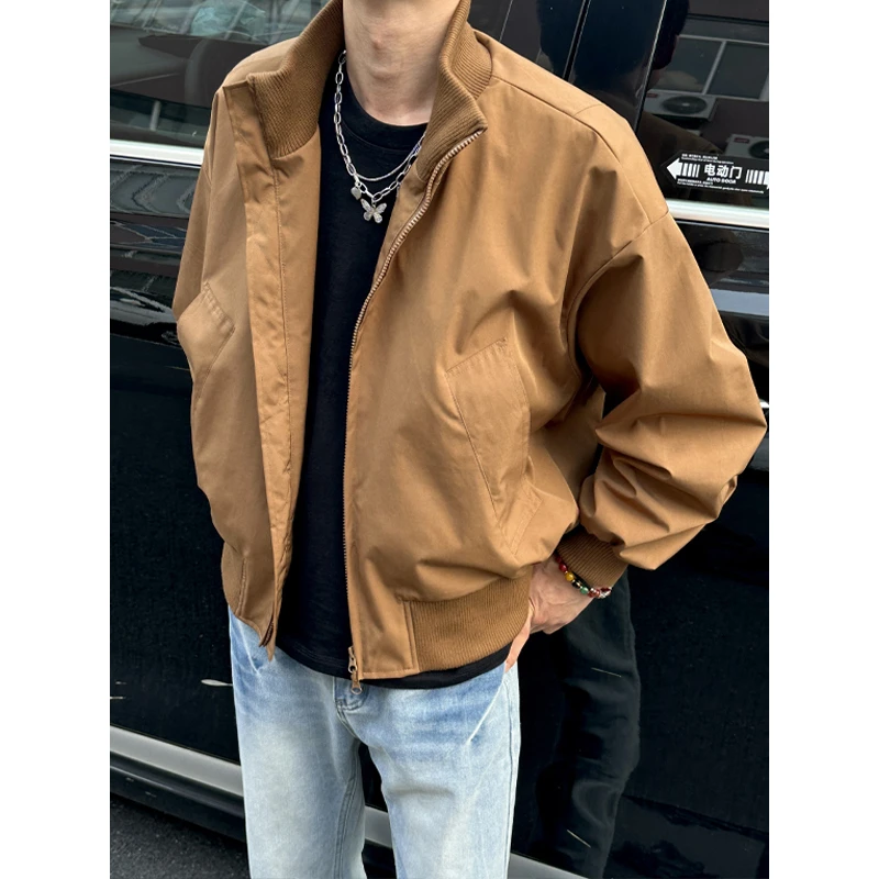 美式cleanfit运动工装外套男秋季廓形短款棒球服痞帅立领飞行夹克