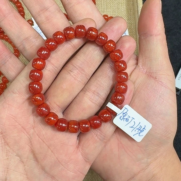 美***活南红玛瑙未镶嵌手链原矿南红手串8mm老型精品火焰纹