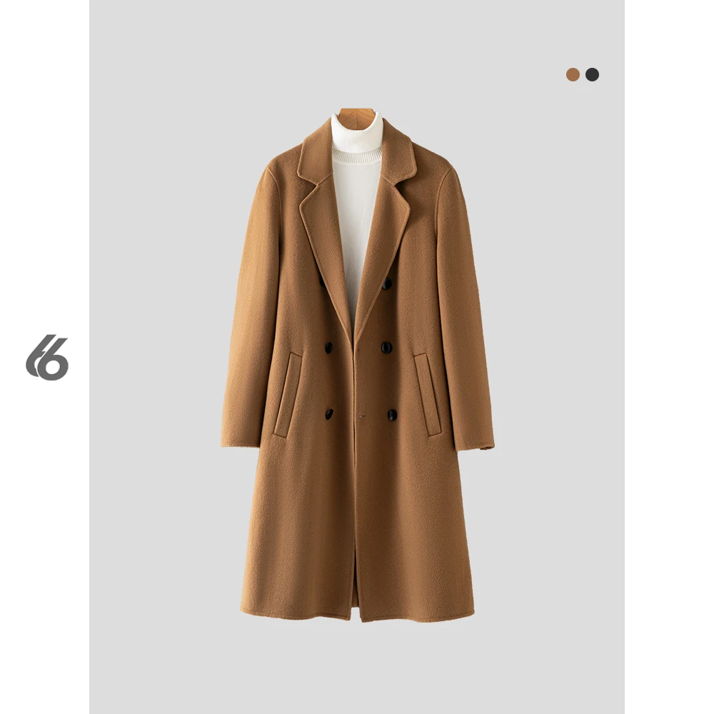 「双排扣」长款双面呢羊绒大衣男士翻领秋冬男装羊毛呢子外套86708