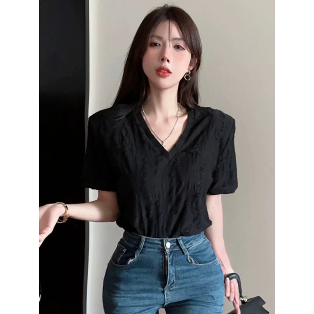 带垫肩镂空流浪天空上衣 6407